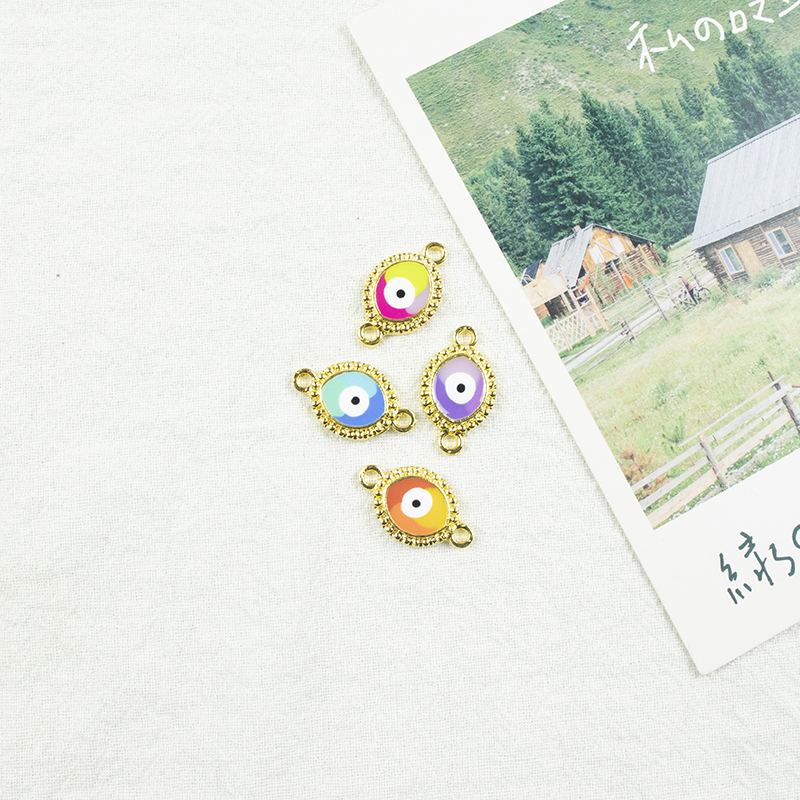 Alloy dot brick oil drip double hanging golden Devil's Eye necklace, earring accessories, diy jewelry accessories, jewelry accessories, alloy accessories Specification image