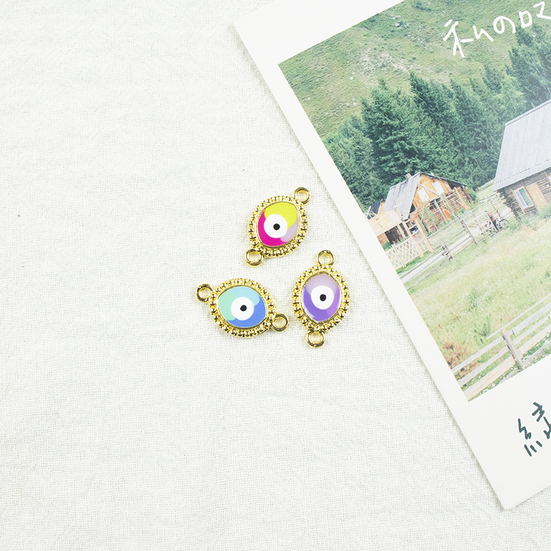 Alloy dot brick oil drip double hanging golden Devil's Eye necklace, earring accessories, diy jewelry accessories, jewelry accessories, alloy accessories details Picture