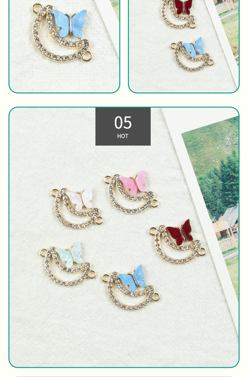 Alloy dot brick oil drip crescent butterfly double hanging necklace, earring accessories, diy jewelry accessories, jewelry accessories, alloy accessories pic 7