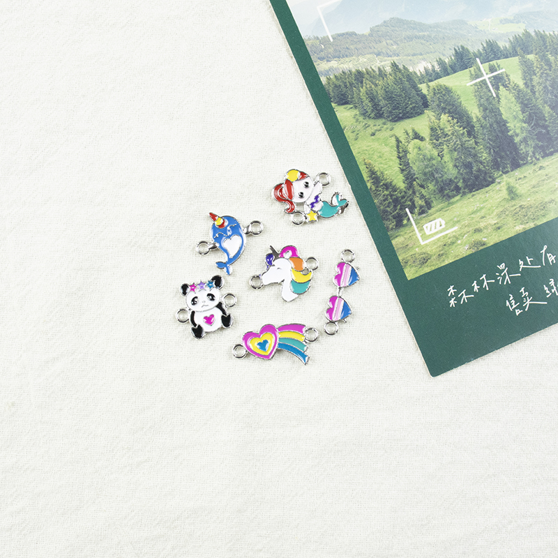 Alloy oil-dripping small animal double hanging necklace, earring accessories, diy jewelry accessories, jewelry accessories, alloy accessories details Picture