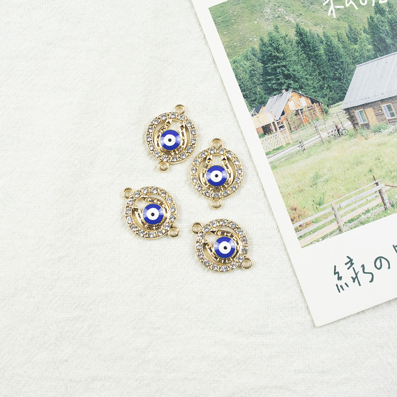 Alloy dot brick double-ring Devil's Eye double-hanging necklace, earring accessories, diy jewelry accessories, jewelry accessories, alloy accessories Item Picture