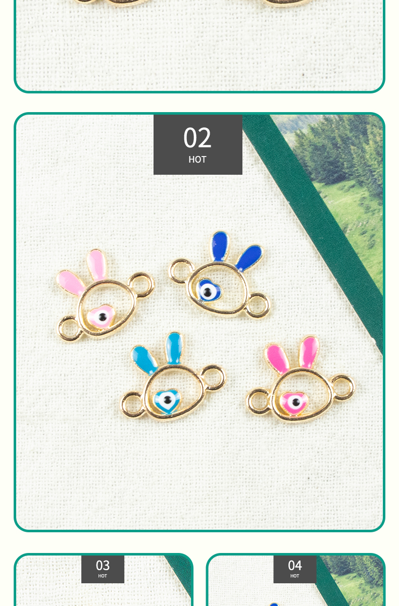 Alloy oil-dripping rabbit hollowed-out heart Demon Eye necklace, earring accessories, diy jewelry accessories, jewelry accessories, alloy accessories pic 6