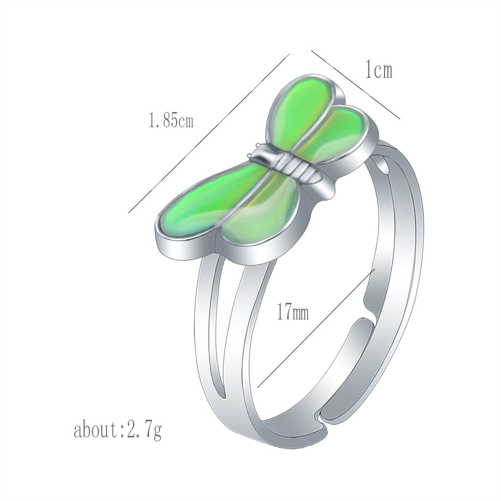 外贸跨境 欧美时尚可爱卡通蝴蝶蜻蜓感温变色心情戒指 开口调节 厂家直销 支持来图来样定制详情3