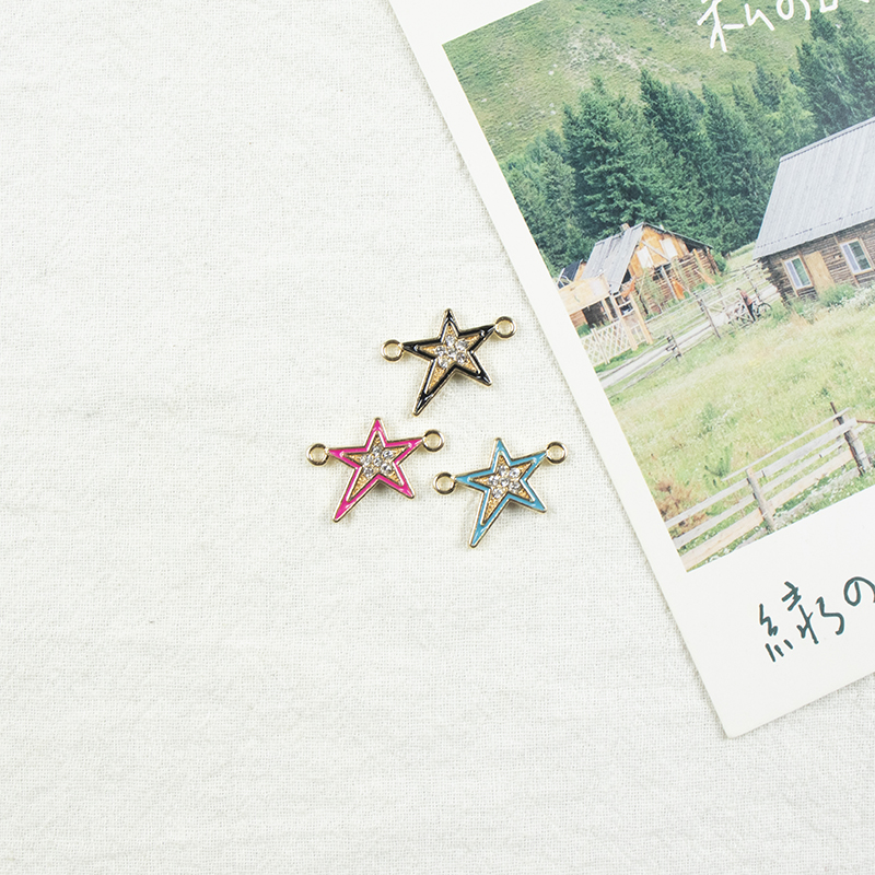 Alloy dot brick oil drip five-pointed star double hanging necklace, earring accessories, jewelry accessories, alloy accessories, jewelry, alloy oil drip details Picture