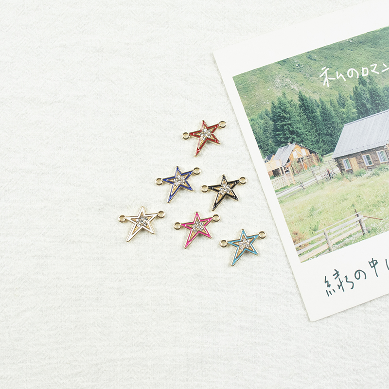 Alloy dot brick oil drip five-pointed star double hanging necklace, earring accessories, jewelry accessories, alloy accessories, jewelry, alloy oil drip Item Picture