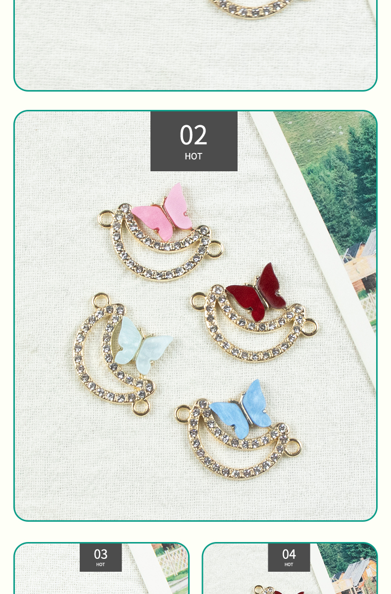 Alloy dot brick oil drip crescent butterfly double hanging necklace, earring accessories, diy jewelry accessories, jewelry accessories, alloy accessories pic 6