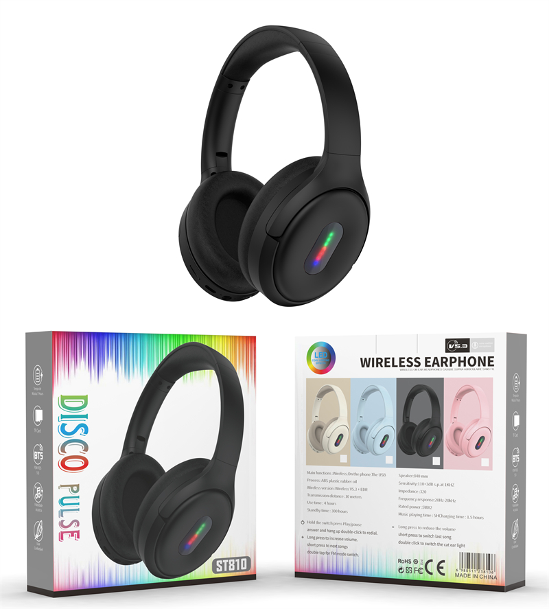 ST810无线头戴式蓝牙耳机RGB节奏灯发光LED灯学生耳麦重低音手机通用跨境热卖耳机工厂详情8