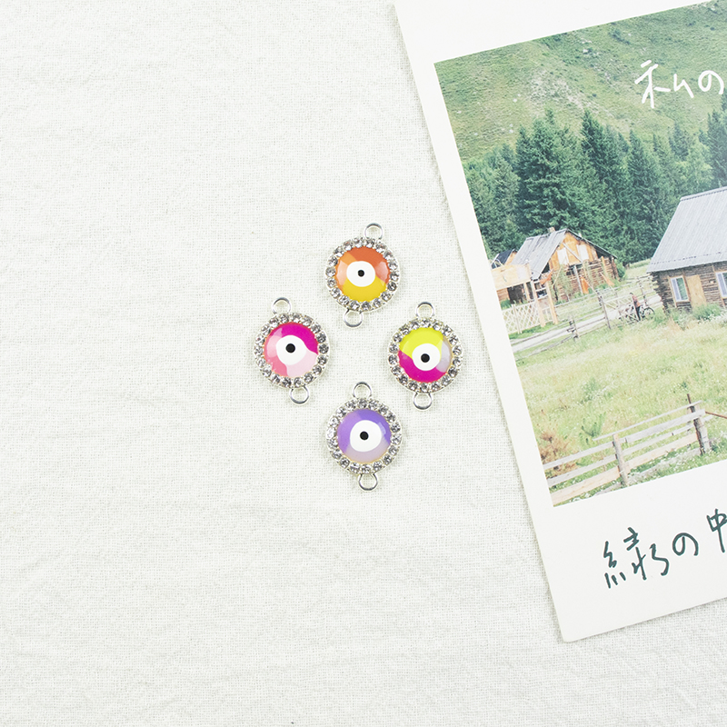 Alloy dot brick oil drip double-hanging round silver-edged Devil's Eye necklace, earring accessories, diy jewelry accessories, alloy accessories Specification image