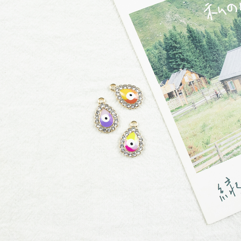 Alloy dot brick oil and water droplet silver-edged single-hanging Devil's Eye necklace, earring accessories, diy jewelry accessories, jewelry accessories, alloy accessories details Picture