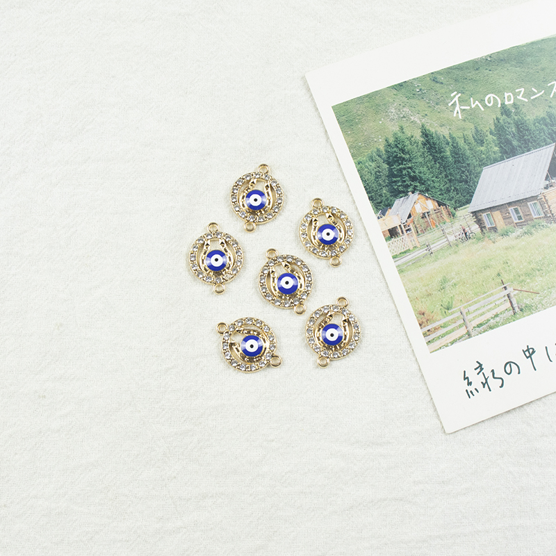 Alloy dot brick double-ring Devil's Eye double-hanging necklace, earring accessories, diy jewelry accessories, jewelry accessories, alloy accessories Application Scenario