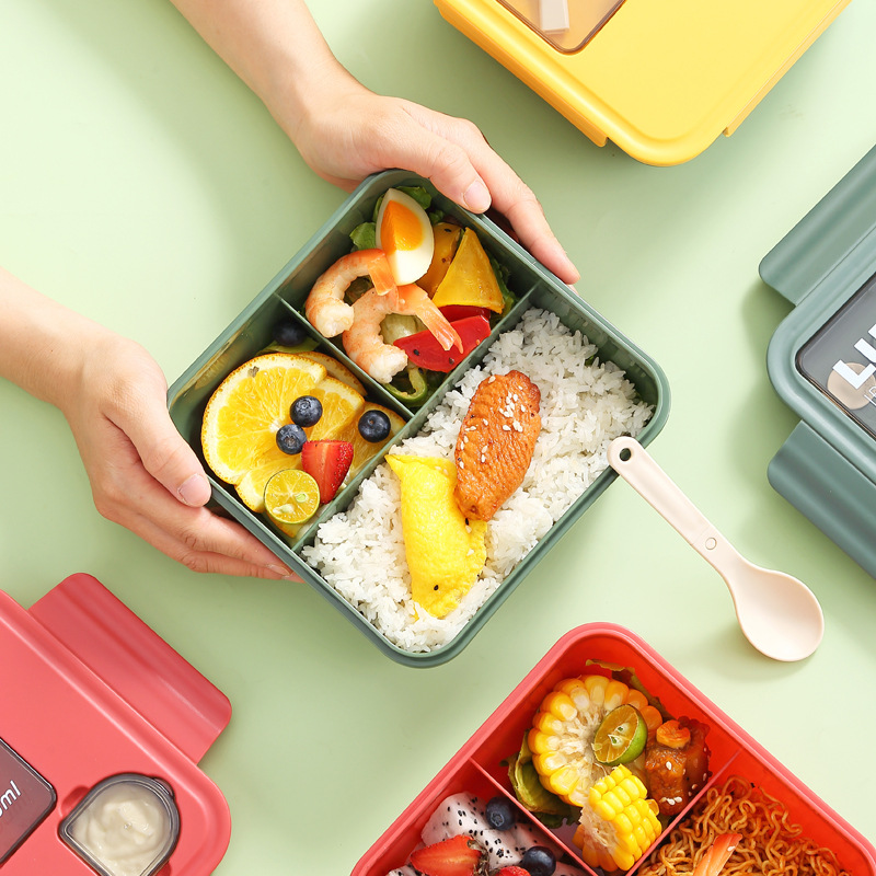 M66-3002 single-layer plastic lunch box with dipping sauce, portable student lunch box, microwave ovens for preservation detail image 2