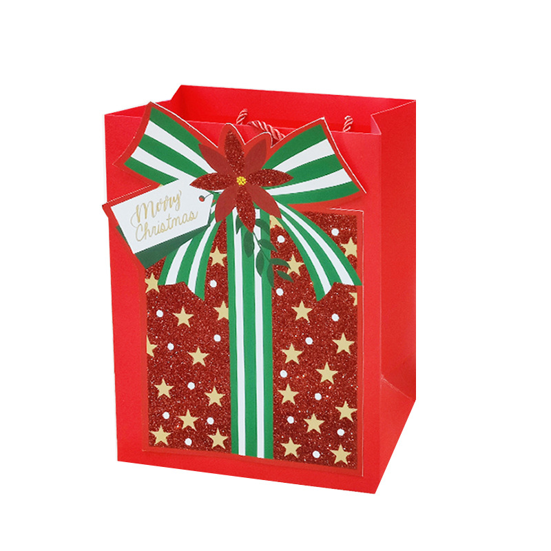 Wholesale of new cartoon sticker Christmas Old Man paper bags, powder-coated and shiny holiday gift bags, hand-held packaging bags Application Scenario