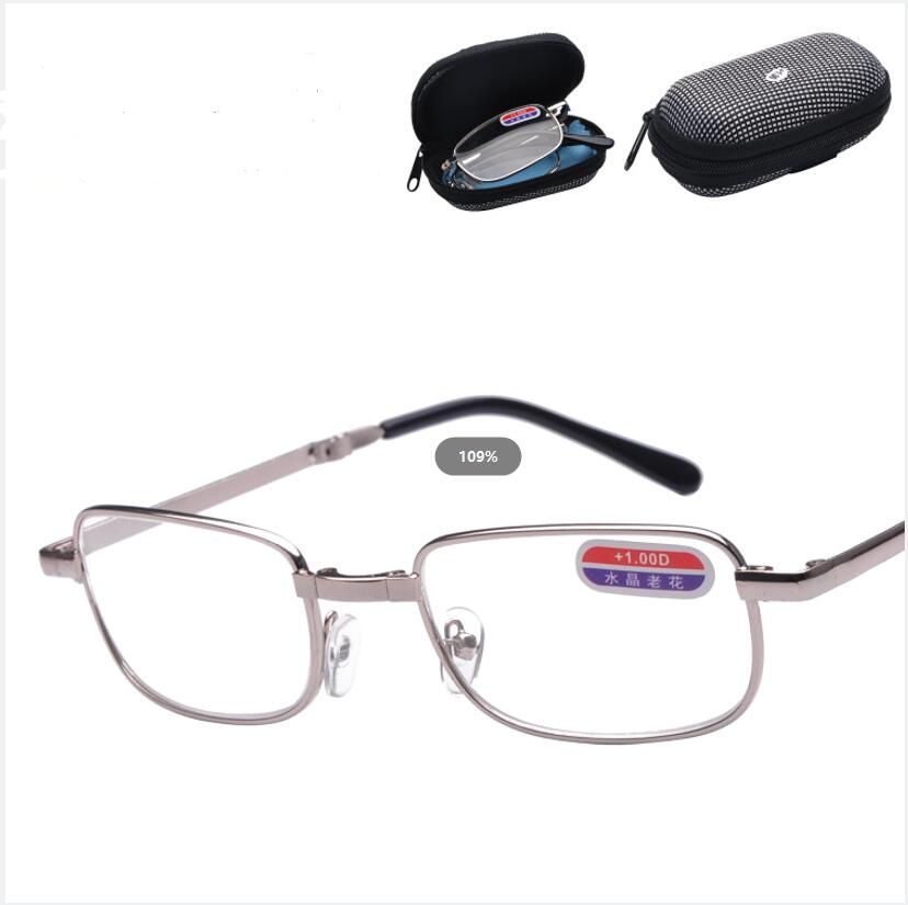 2022 New portable folding reading glasses, imitation glass crystal reading glasses, metal frame for street stalls, waist zipper bag details Picture