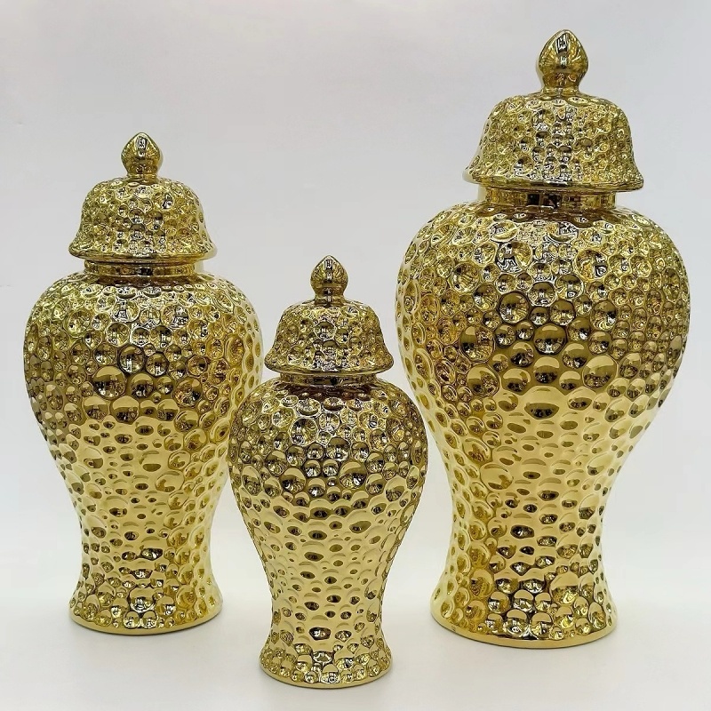 Ceramic electroplated vase, golden-edge general vase, home decoration item, light luxury handicraft, decorative soft furnishing, living room entrance countertop, Golden castle vase Item Picture