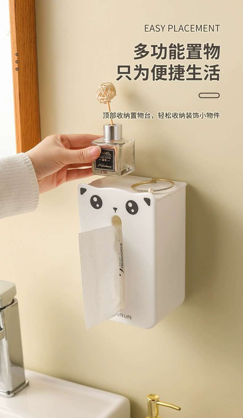 L87-LY028 Cartoon Tissue box Wall-mounted non-punching tissue box, home living room toilet storage paper tube detail image 2