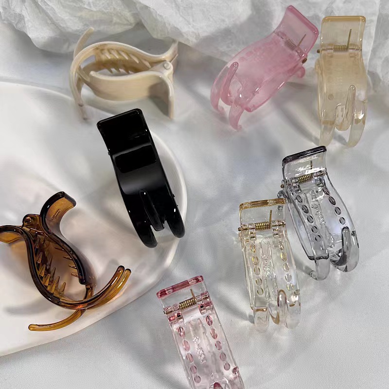 高马尾抓夹小发夹简约果冻色透明2+1马尾mini小爪发饰