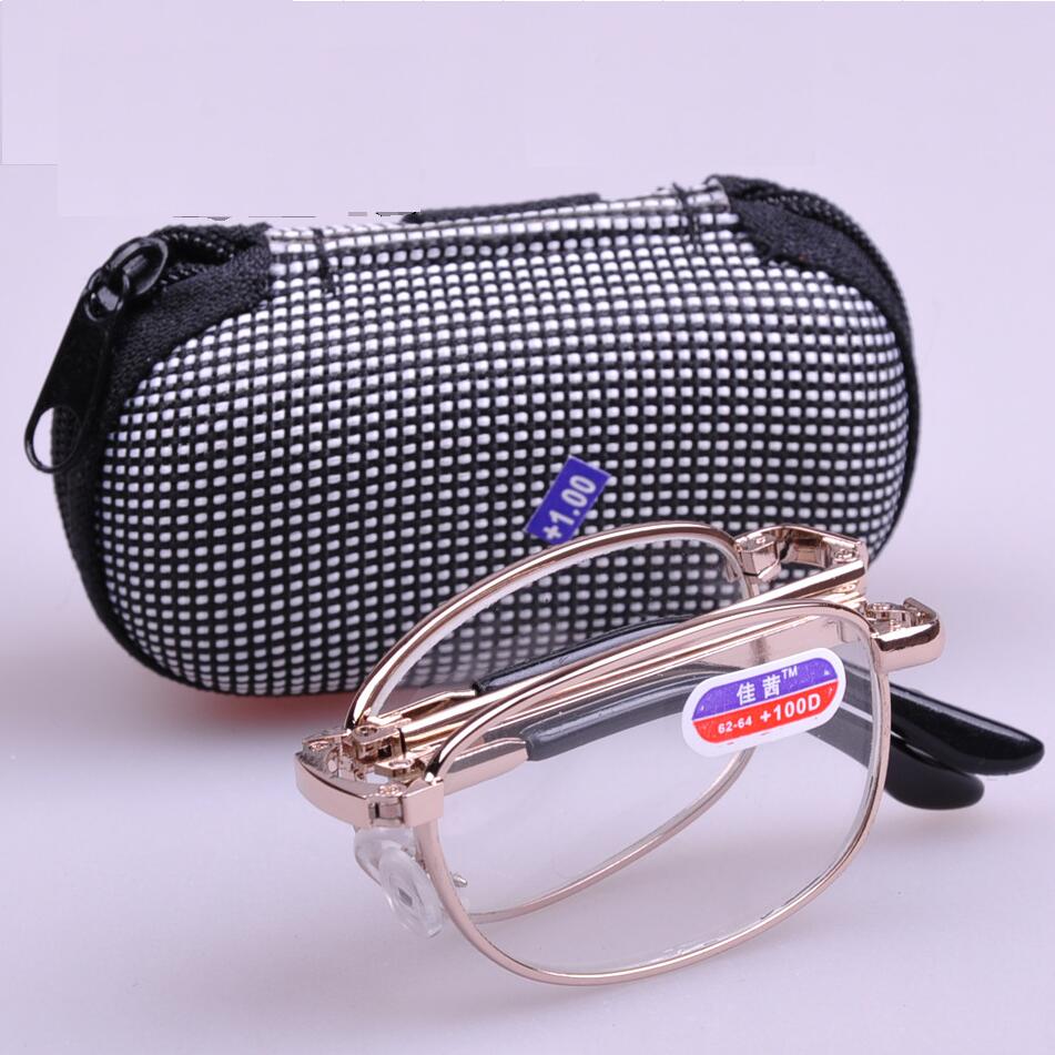 2022 New portable folding reading glasses, imitation glass crystal reading glasses, metal frame for street stalls, waist zipper bag