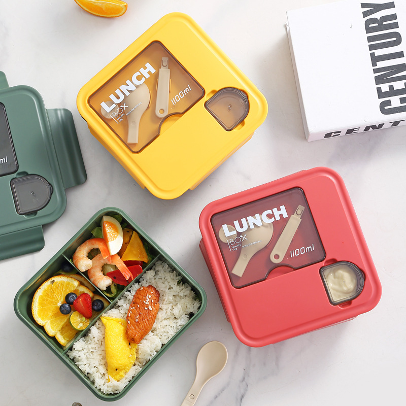 M66-3002 single-layer plastic lunch box with dipping sauce, portable student lunch box, microwave ovens for preservation
