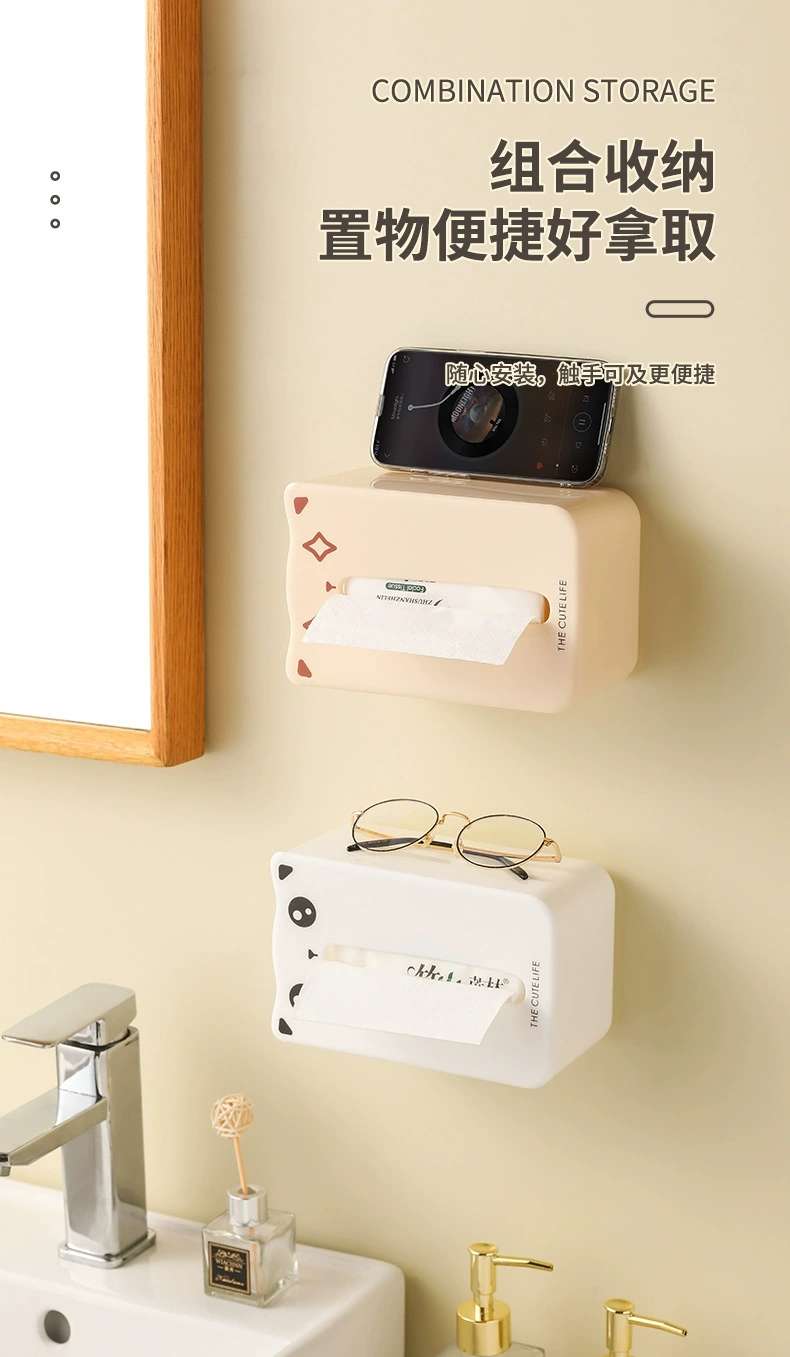 L87-LY028 Cartoon Tissue box Wall-mounted non-punching tissue box, home living room toilet storage paper tube detail image 10