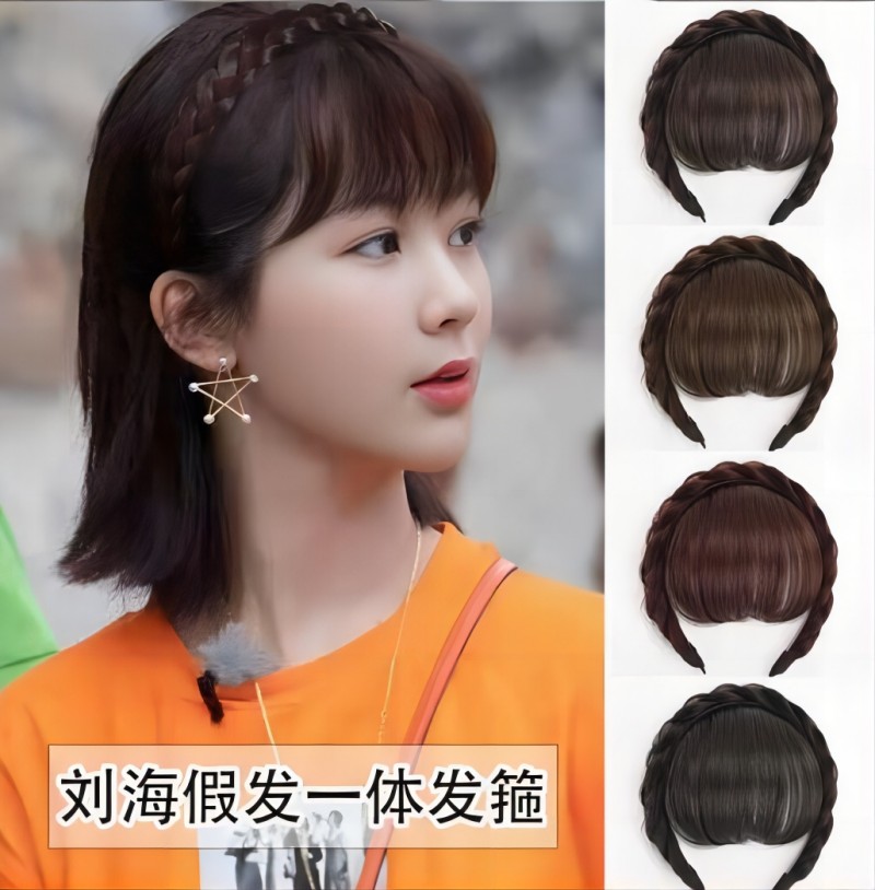 假头帘齐刘海仿真假发发箍一体隐形无痕发卡假留海刘海发箍带压发空气刘海假发女真发辫子发箍一体自然前额遮白发头顶补发假发贴片