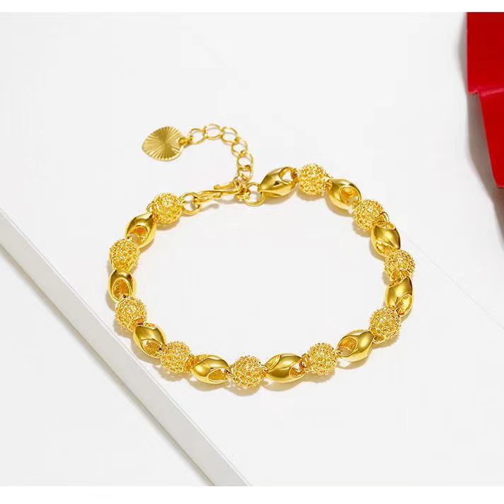 仿黄金24lK手链 女款 精美饰品 金色玲珑网红装饰手环可调节长短  精美时尚大气上档次手链首饰