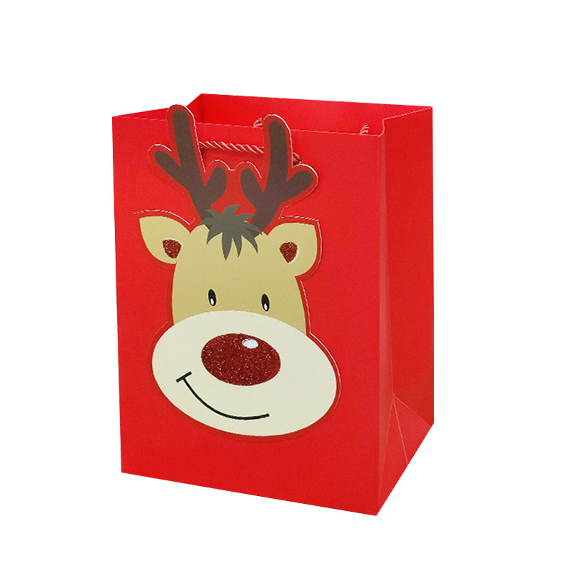 Wholesale of new cartoon sticker Christmas Old Man paper bags, powder-coated and shiny holiday gift bags, hand-held packaging bags Item Picture