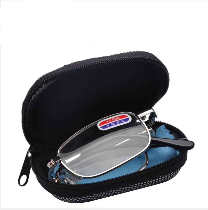 2022 New portable folding reading glasses, imitation glass crystal reading glasses, metal frame for street stalls, waist zipper bag Specification image
