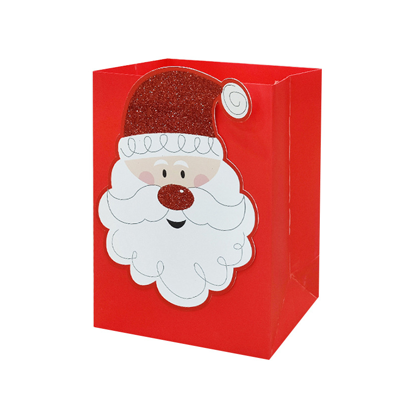 Wholesale of new cartoon sticker Christmas Old Man paper bags, powder-coated and shiny holiday gift bags, hand-held packaging bags details Picture