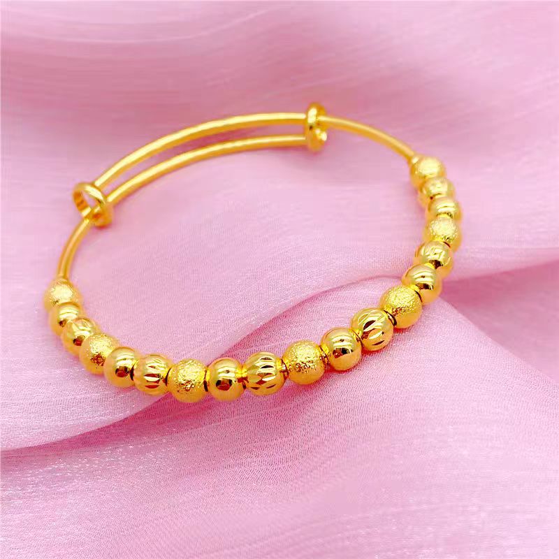 仿真越南沙金珠子手镯 女款久不易掉色 铜镀金饰品 个性 简约 推拉调节手环 仿黄金多款珠子手镯手环