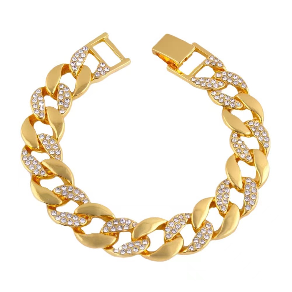 Senluo Accessories Factory is a wholesale source manufacturer of alloy diamond-encruble Cuban chain bracelets and HIPHOP cross-border hip-hop accessories for export pic 5