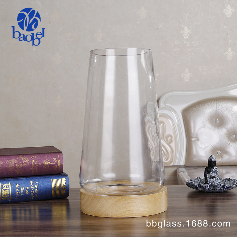 BBGLASS Baobei Glass Creative Glass candlestick, flower arrangement glass vase with wooden base Specification image