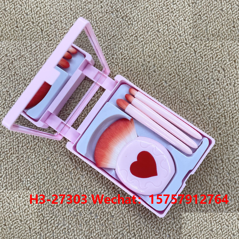Cepillos de maquillaje 4pcs heart band mirror box set set set de cepillos portátiles multifunción polvo suelto pincel blush herramientas de belleza cross border