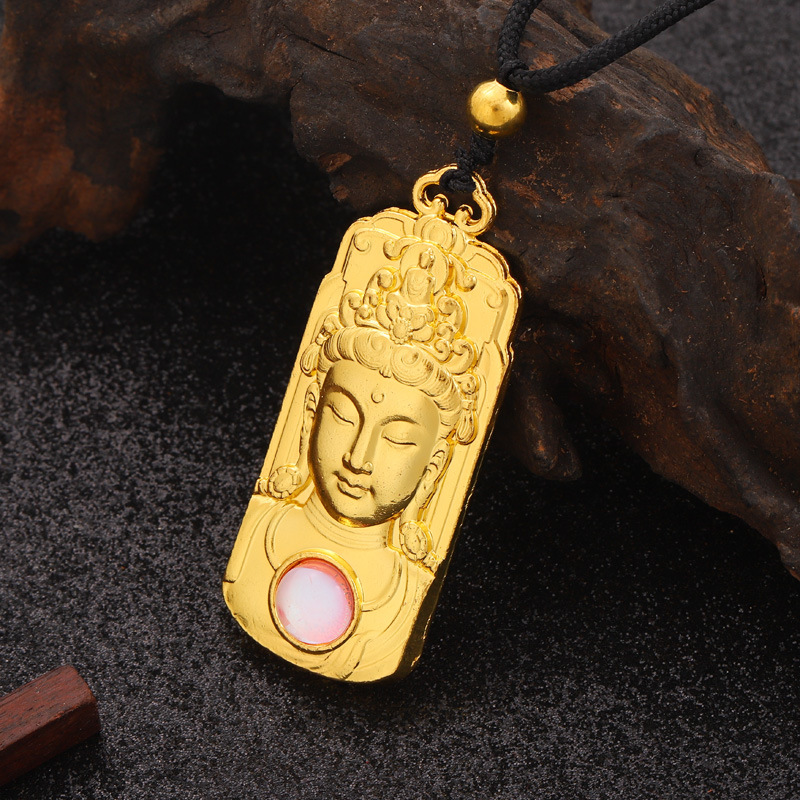 Yiwu factory Zen Guanyin inlaid with chalcedony high authenticity gold Guanyin pendant Imitation Hetian jade tourmaline necklace Gift http://detail.m.com/page detail image 9