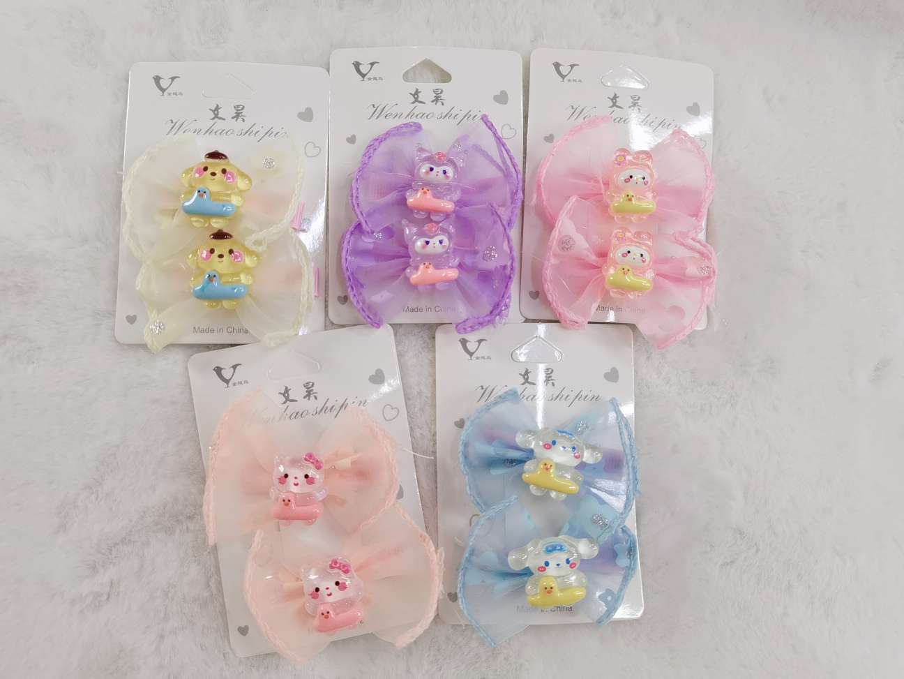 Cartoon 5 color yarn bow tie hair clip thumbnail