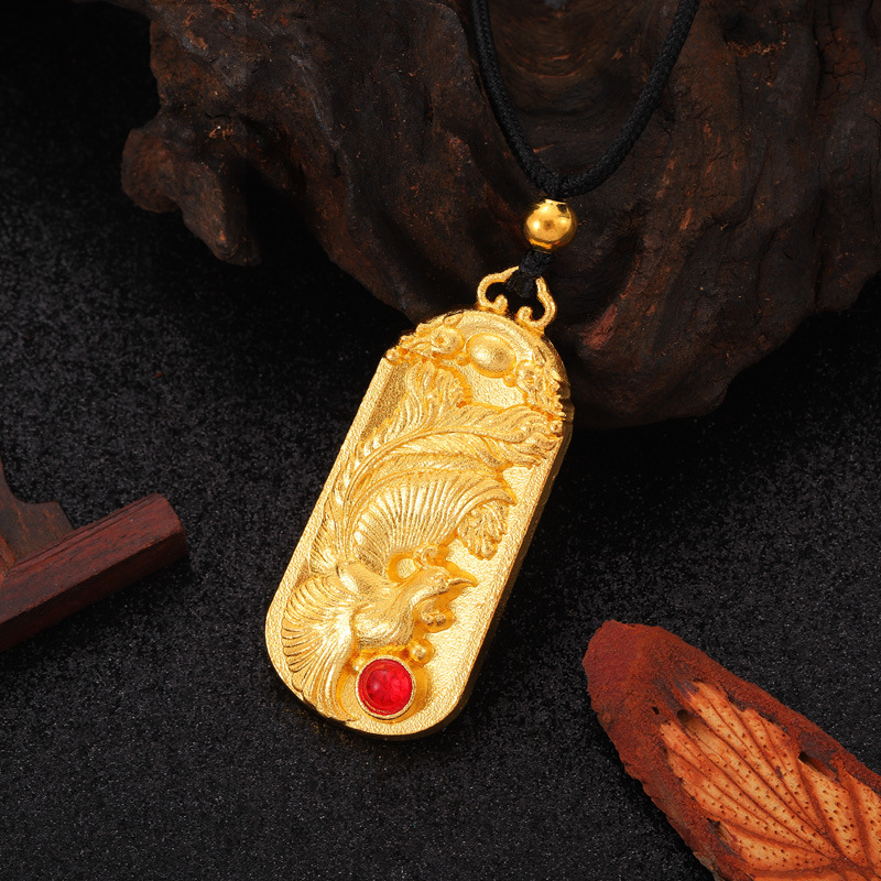 Vietnamese sand gold dragon and phoenix auspicious pendant, traditional dragon and phoenix brand necklace, birthday gift for couples, mobile phone chain, key pendant details Picture