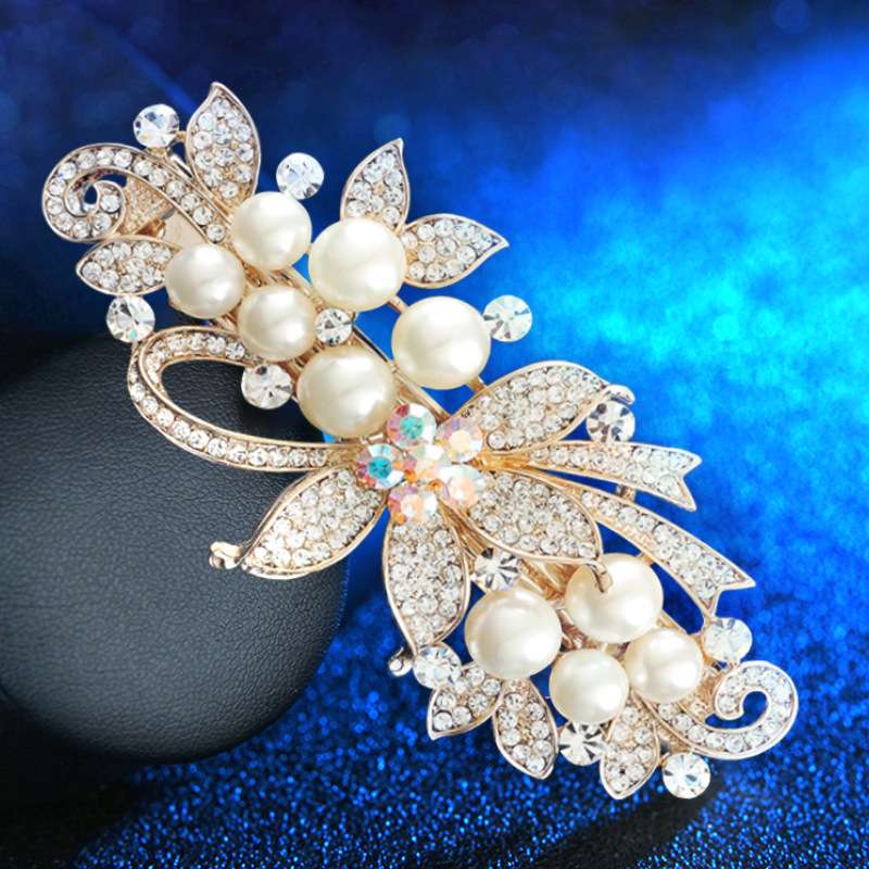 珍珠发卡妈妈发夹后脑勺夹子头饰顶夹一字弹簧夹大号横夹马尾夹详情图3