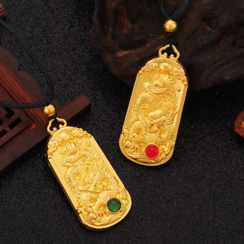 Vietnamese sand gold dragon and phoenix auspicious pendant, traditional dragon and phoenix brand necklace, birthday gift for couples, mobile phone chain, key pendant Specification image