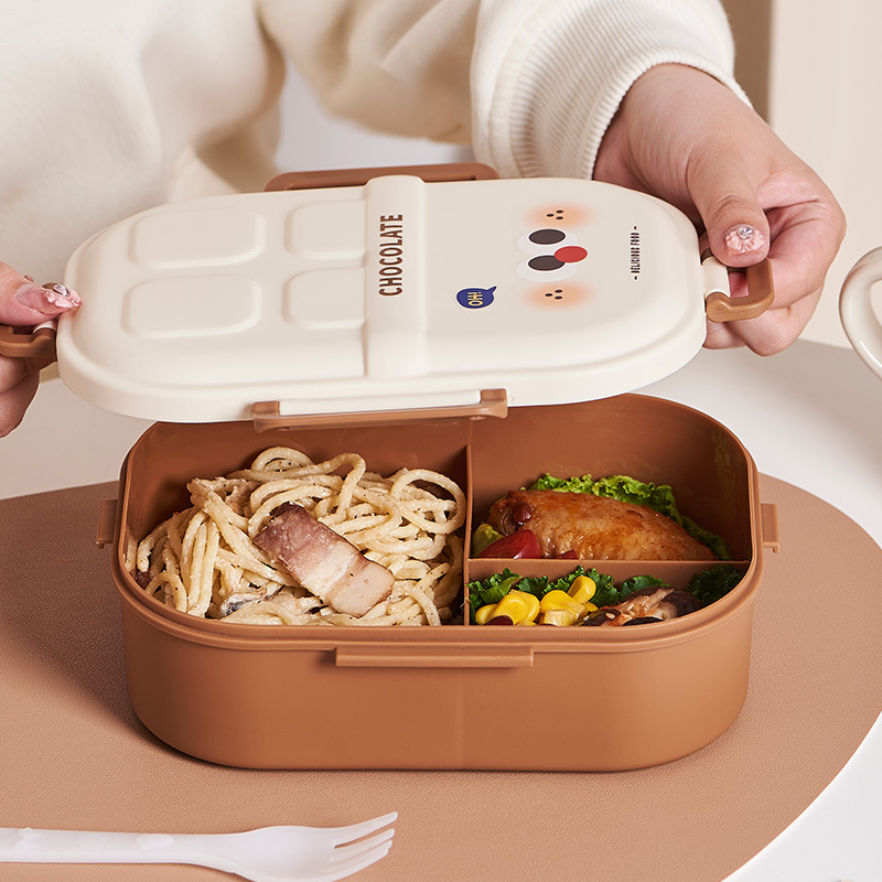 J06-6874 Small Milk Coffee Lunch Box, Children's large-capacity compartments, baby food box with lid, student lunch box, bento box details Picture