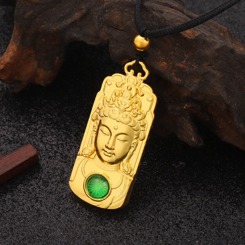 Yiwu factory Zen Guanyin inlaid with chalcedony high authenticity gold Guanyin pendant Imitation Hetian jade tourmaline necklace Gift http://detail.m.com/page detail image 2