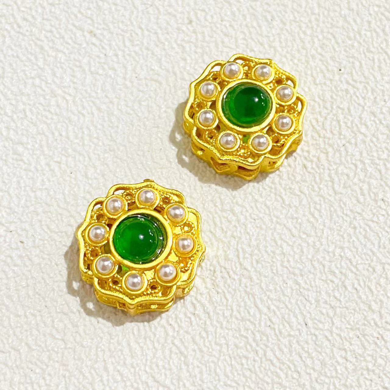 保色古法沙金diy配件双花托珠帽隔珠方形大孔珠饰品串珠散珠配件高保色手链项链弯管diy配件延长链娜娜通双耳挂件三通配饰穿