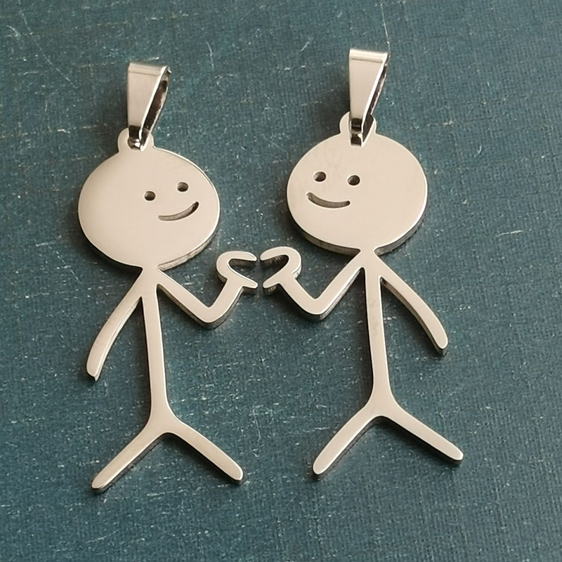 Cross-border foreign trade cartoon heart figurines, stainless steel and titanium steel keychains, stick figures, necklaces, pendants, couple pendants, trendy