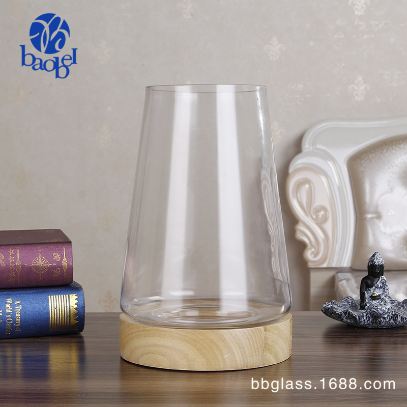 BBGLASS Baobei Glass Creative Glass candlestick, flower arrangement glass vase with wooden base details Picture