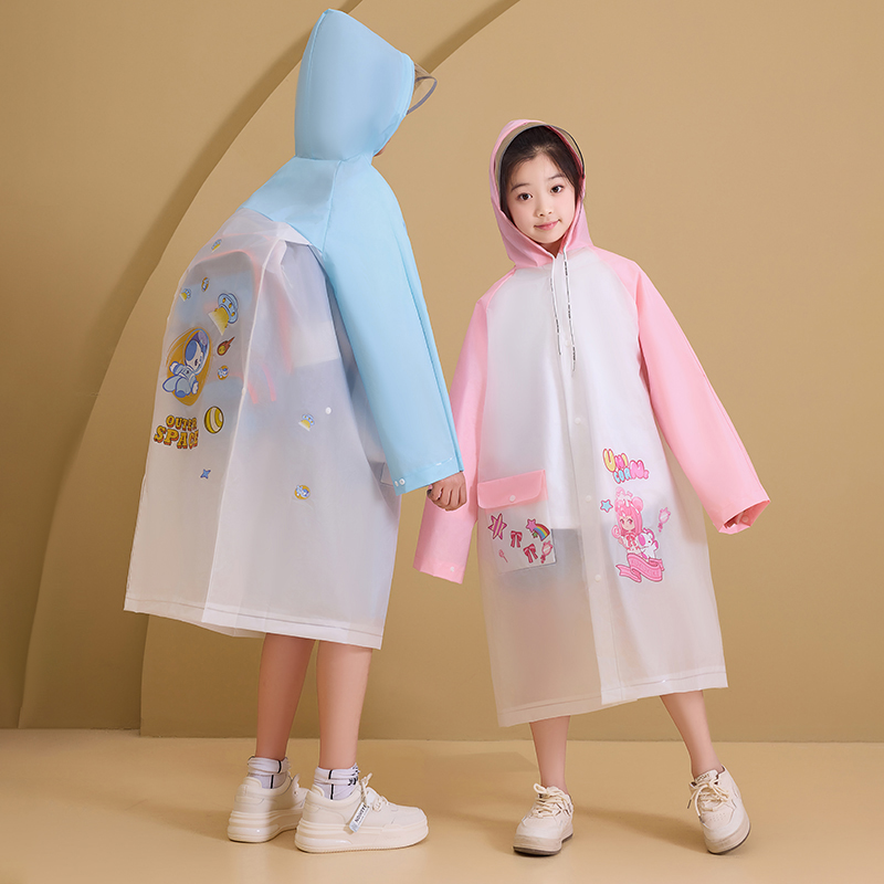 EVA儿童雨衣幼儿园小学生连体遮雨防风雨披大书包背包位大帽檐贴纸雨衣diy儿童雨衣