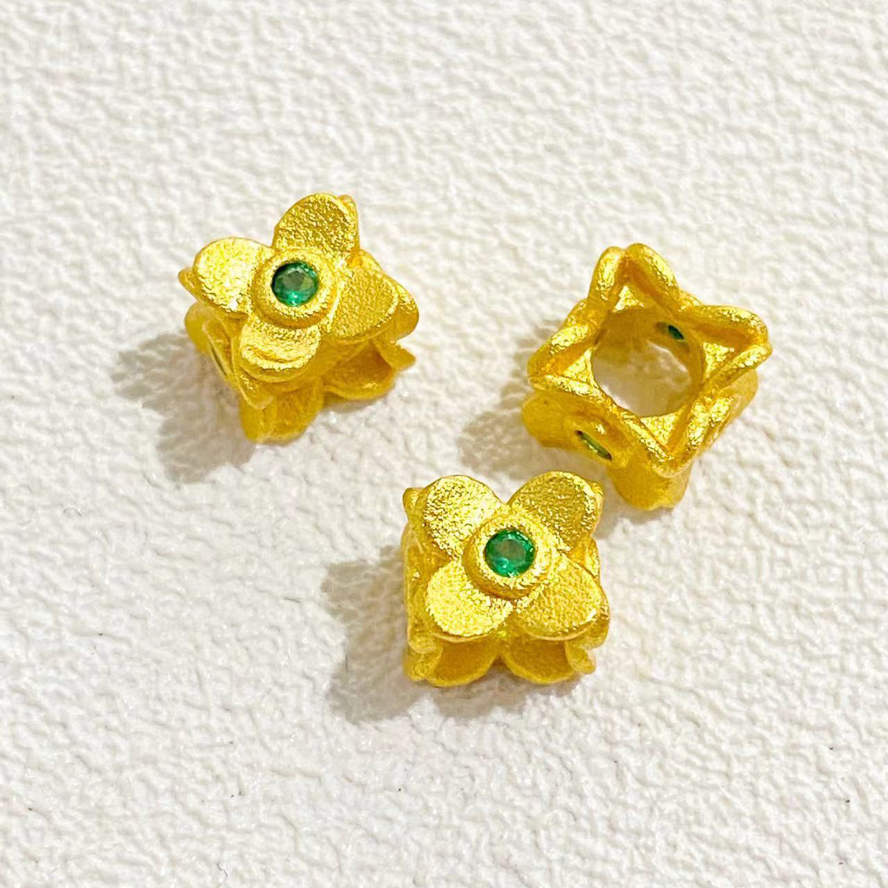 保色古法沙金diy配件双花托珠帽隔珠方形大孔珠饰品串珠散珠配件高保色手链项链弯管diy配件延长链娜娜通双耳挂件三通配饰穿详情6