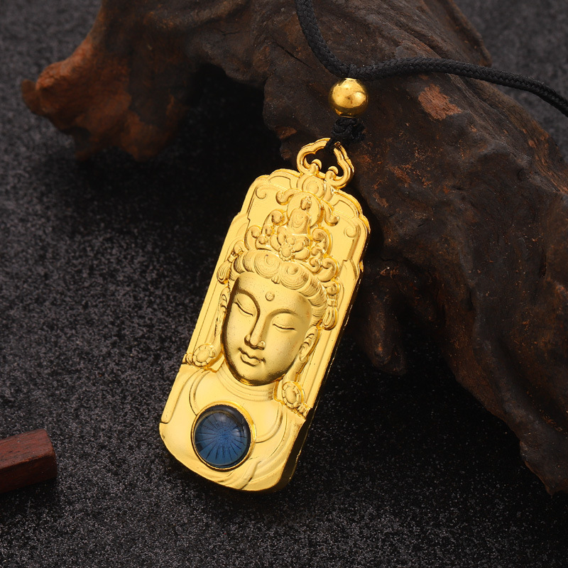 Yiwu factory Zen Guanyin inlaid with chalcedony high authenticity gold Guanyin pendant Imitation Hetian jade tourmaline necklace Gift http://detail.m.com/page detail image 10