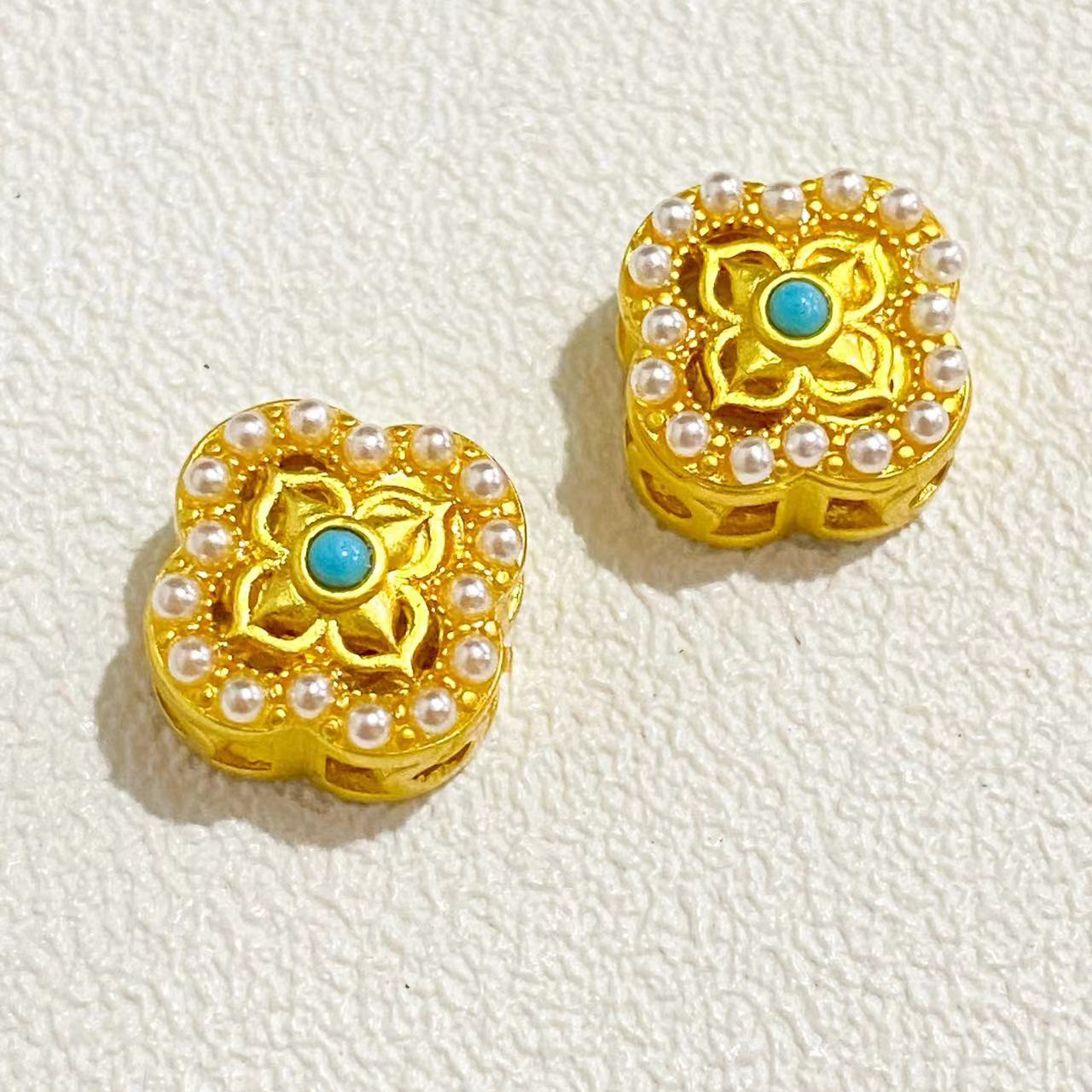 保色古法沙金diy配件双花托珠帽隔珠方形大孔珠饰品串珠散珠配件高保色手链项链弯管diy配件延长链娜娜通双耳挂件三通配饰穿详情7