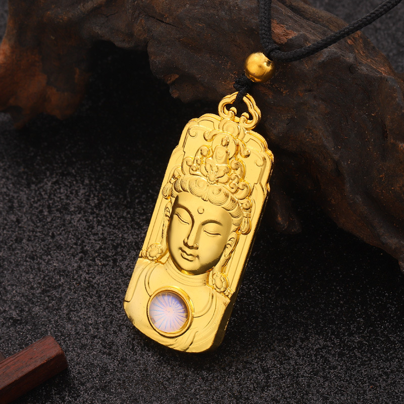 Yiwu factory Zen Guanyin inlaid with chalcedony high authenticity gold Guanyin pendant Imitation Hetian jade tourmaline necklace Gift http://detail.m.com/page detail image 6