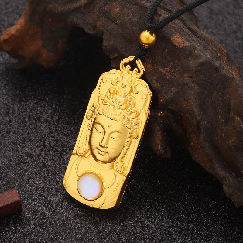 Yiwu factory Zen Guanyin inlaid with chalcedony high authenticity gold Guanyin pendant Imitation Hetian jade tourmaline necklace Gift http://detail.m.com/page Application Scenario