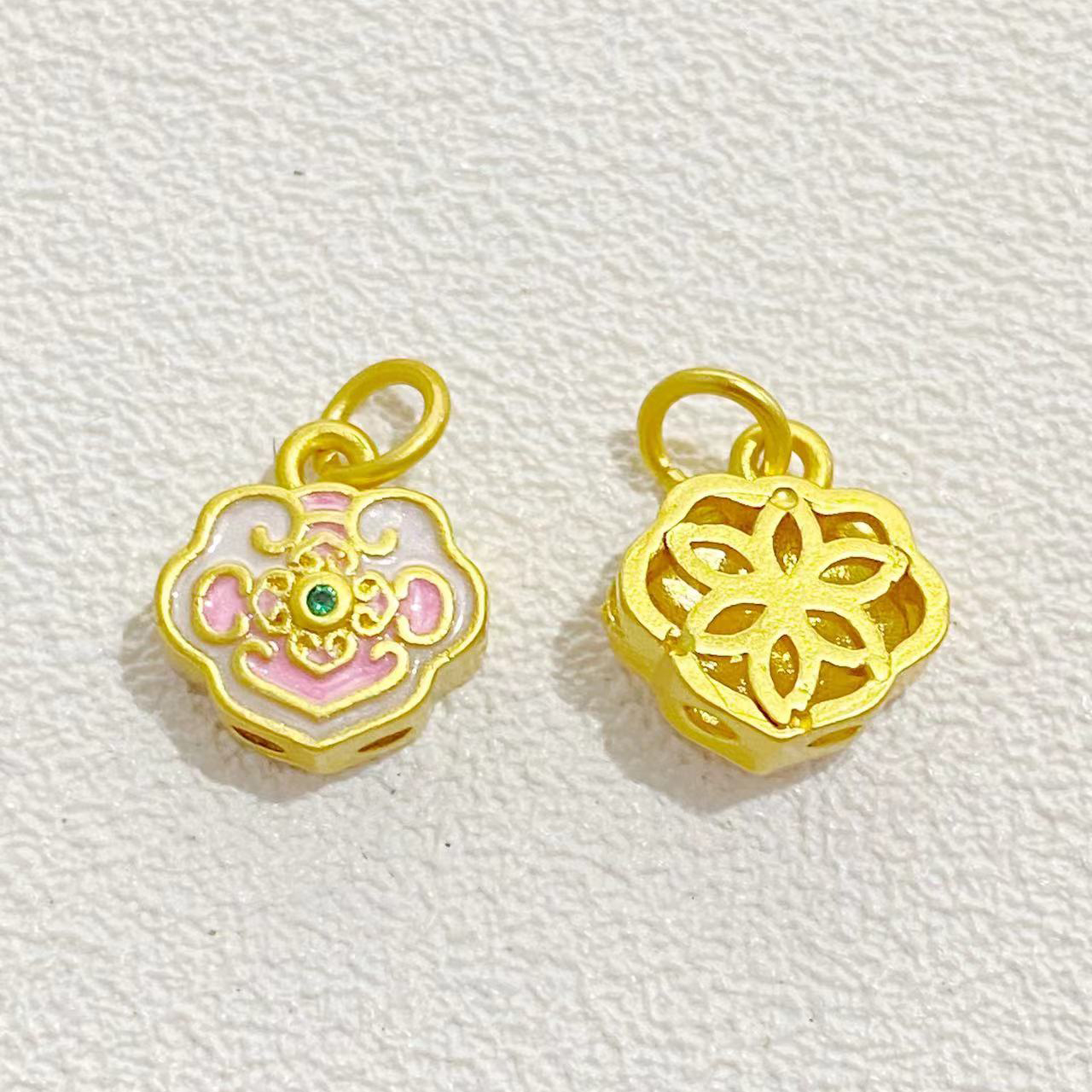 高保色沙金diy配件五条经文祥云滴油镶钻度母朵散珠手链项链隔珠编绳手串收尾口手工编织饰品配件花朵隔片跑环手搓棉绳扣挂饰