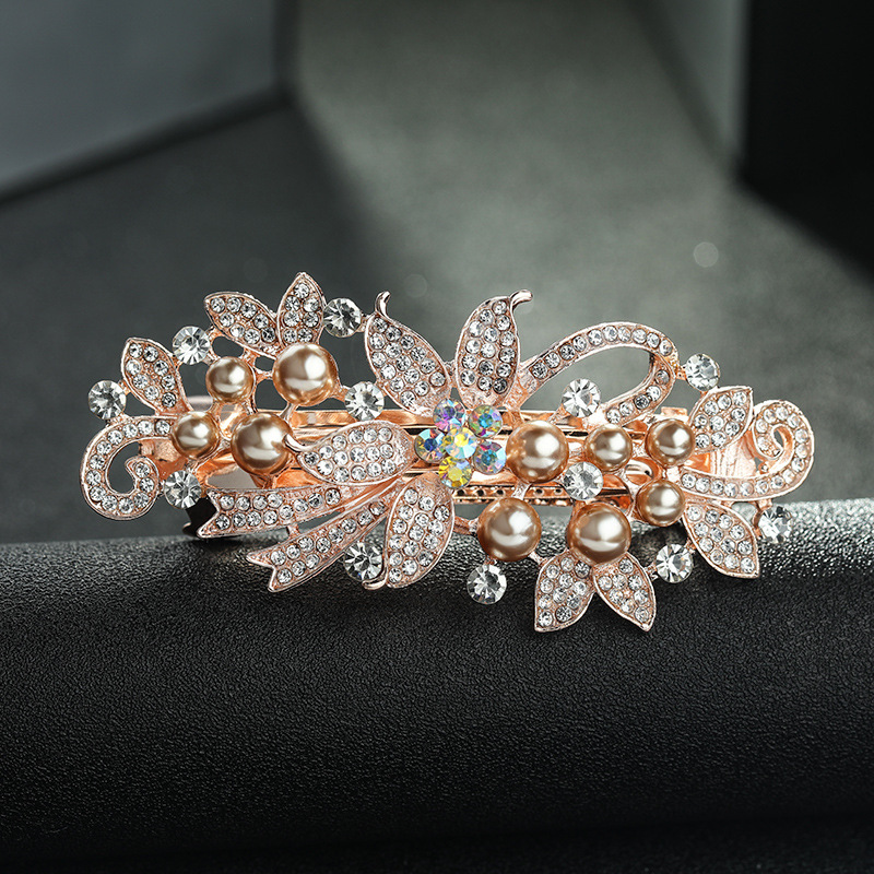 珍珠发卡妈妈发夹后脑勺夹子头饰顶夹一字弹簧夹大号横夹马尾夹细节图